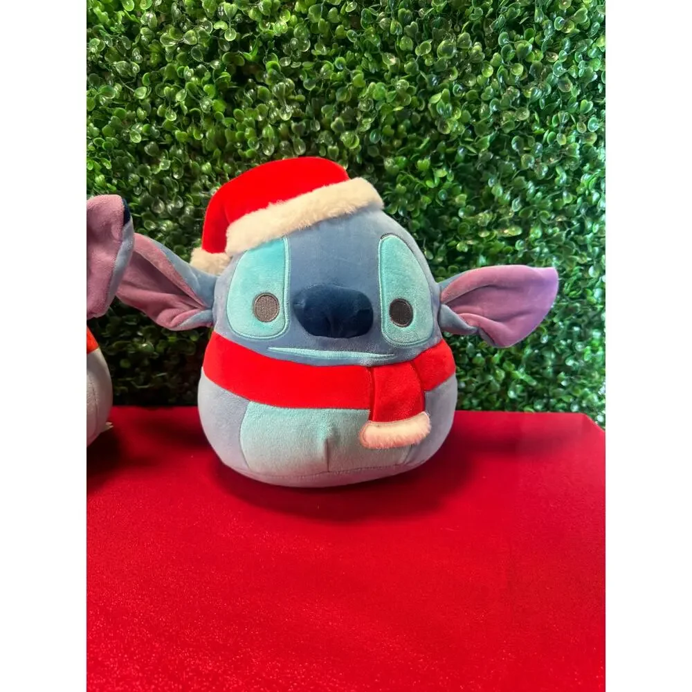 Lot  2 Disney Stitch Holiday Christmas Squishmallow Plush Santa Hat Scarf Bundle
